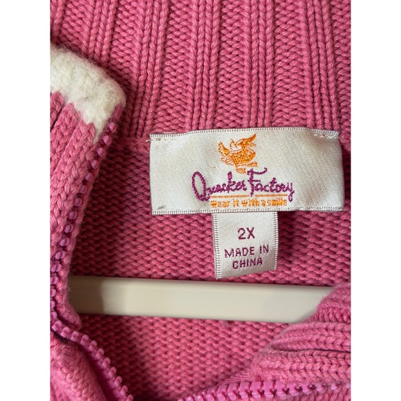 VTG Quacker Factory Zip Cardigan Pink Snowflake Grandmacore Bead Cotton 2X Women - Picture 2 of 12